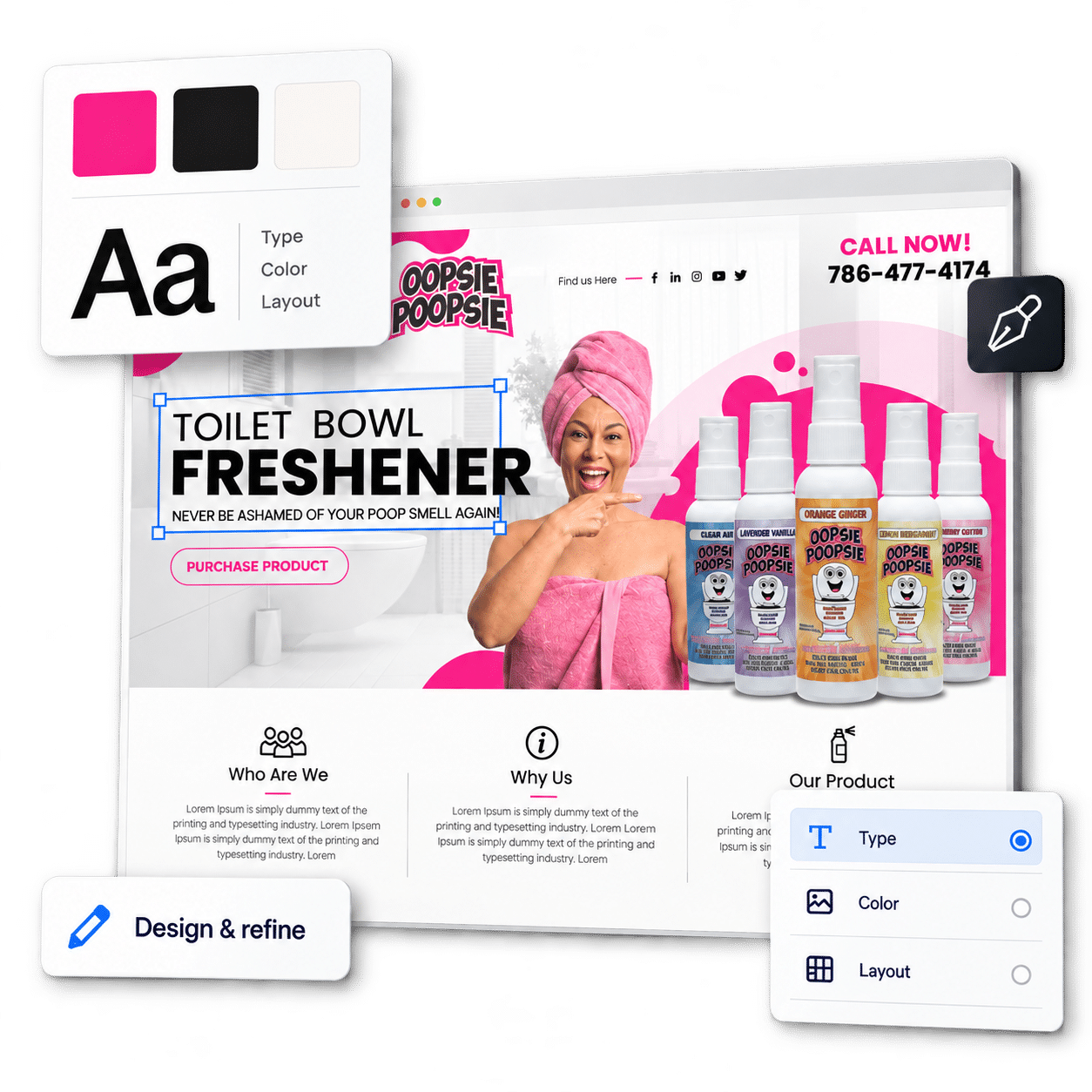 Visual design using the pink product website