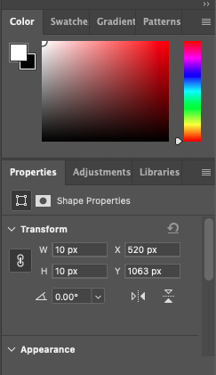 Photoshop Color and Properties tools panel